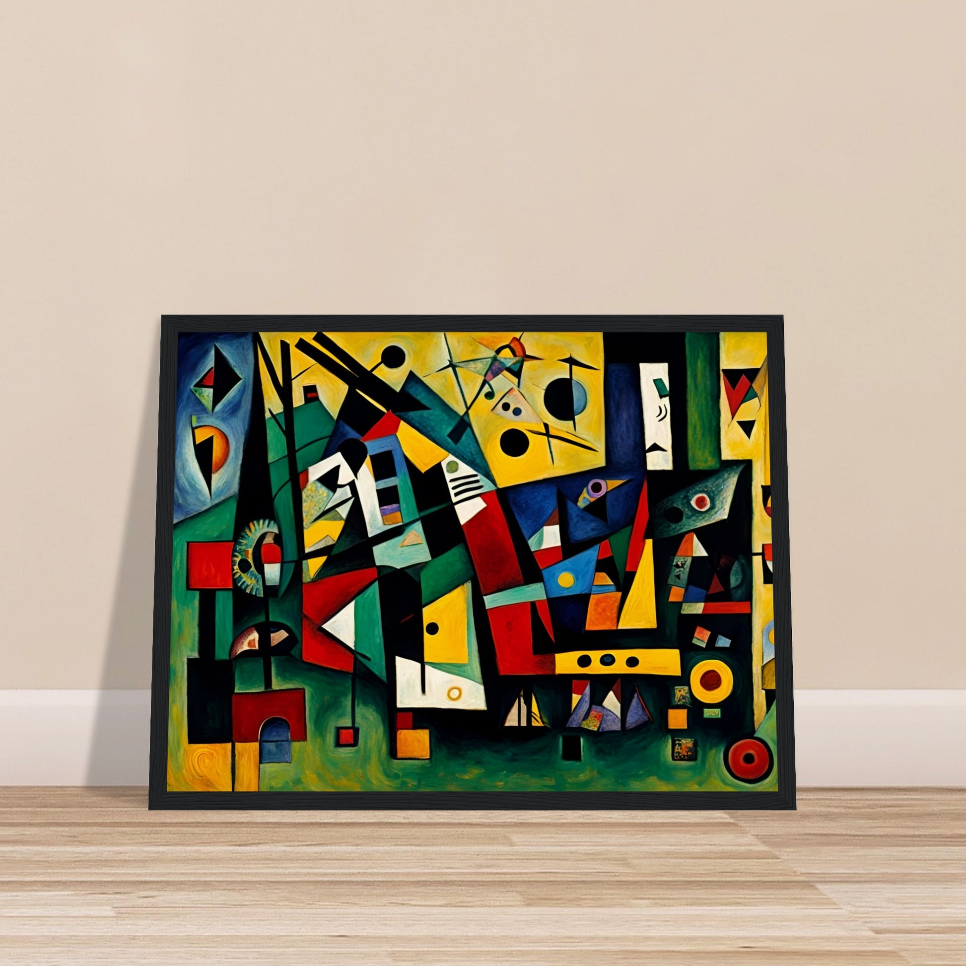 A dynamic and colorful composition of bold shapes, lines, and vivid colors, evoking movement, energy, and creative expression.