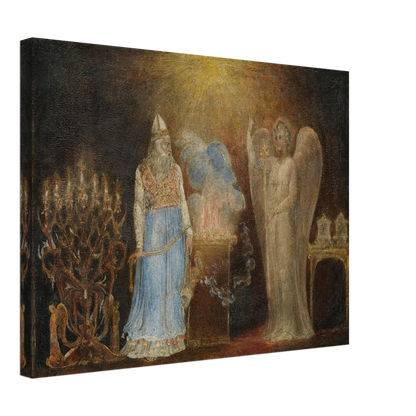Angel appears before Zacharias in a glowing biblical temple scene by William Blake