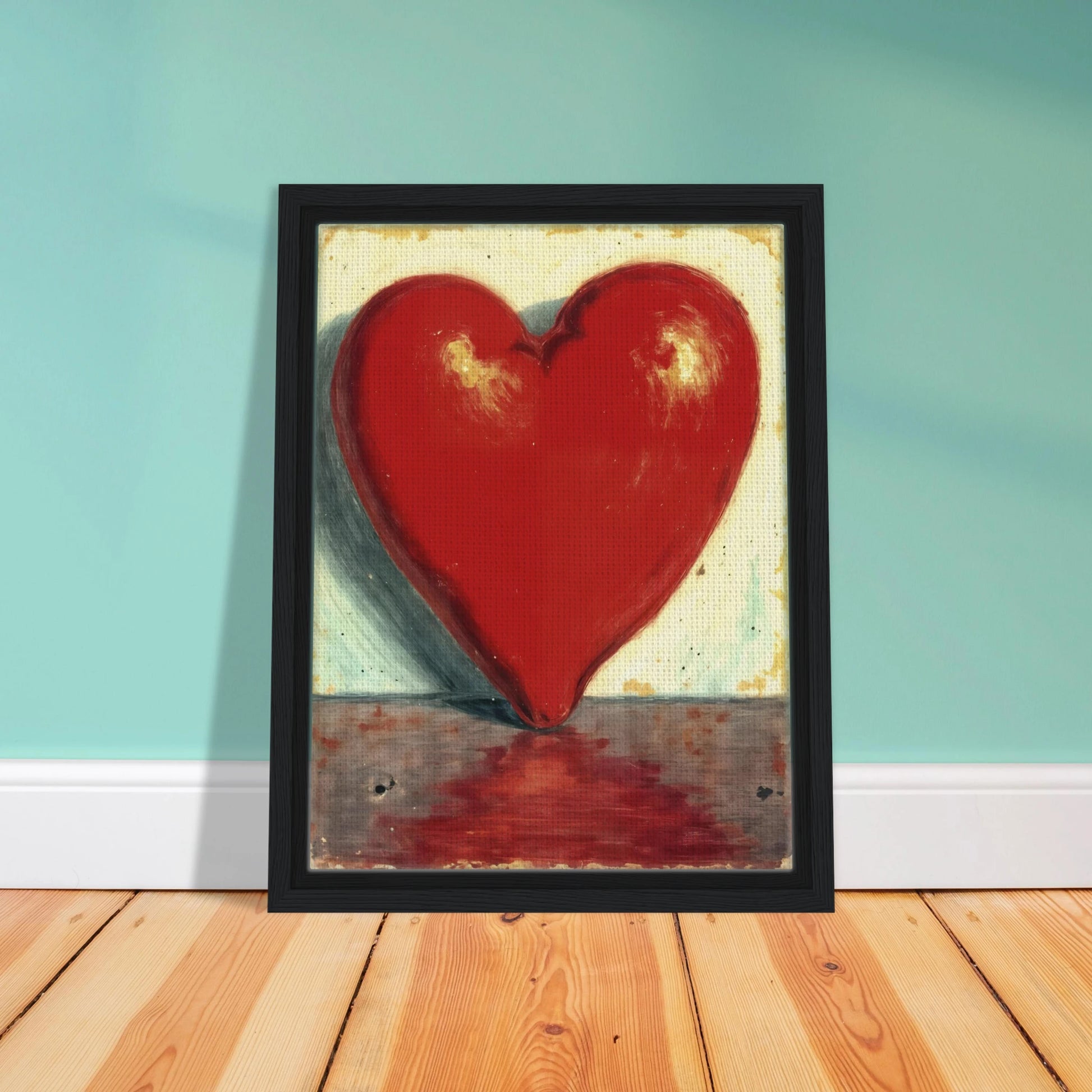 Bold crimson heart form stands luminous against a soft textured backdrop, reflecting warmth, passion, and emotional depth.