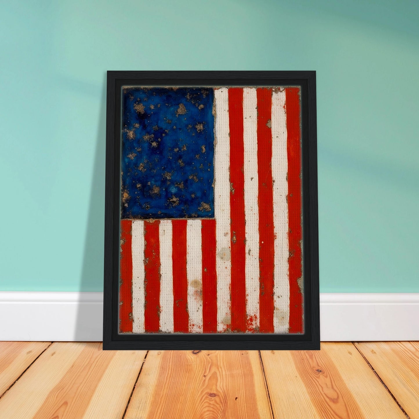 A timeworn American flag with faded stars and stripes, marked by age and texture that reflect enduring spirit.