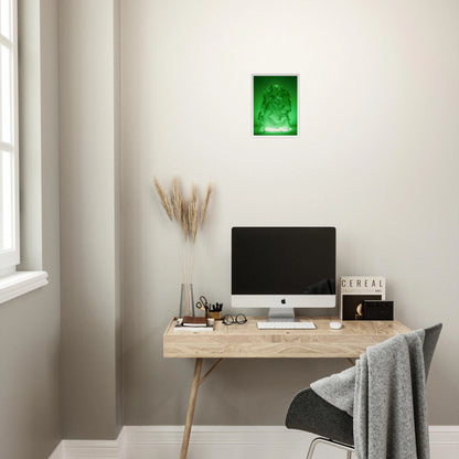 Glowing green sculptural form with fluid marbled swirls rises like illuminated jade, blending movement, mystery, and organic elegance.