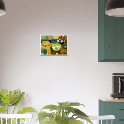 Golden citrus, pastel fruit, and fresh blooms rest on a sunlit table, creating a warm scene of everyday abundance.