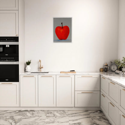 A vivid red apple stands alone against a muted gray backdrop, its glowing form balancing simplicity, boldness, and quiet elegance.