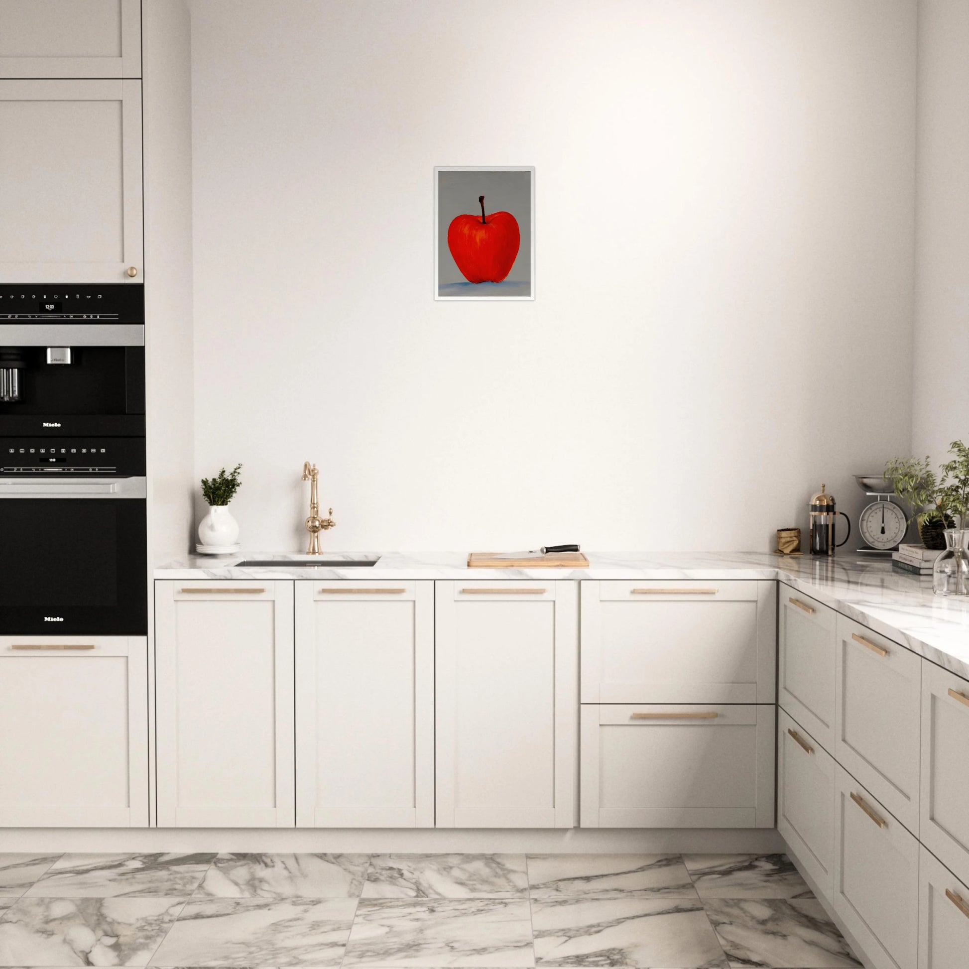 A vivid red apple stands alone against a muted gray backdrop, its glowing form balancing simplicity, boldness, and quiet elegance.
