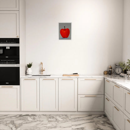 A vivid red apple stands alone against a muted gray backdrop, its glowing form balancing simplicity, boldness, and quiet elegance.