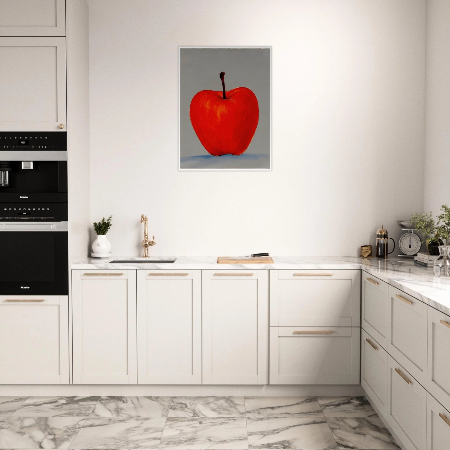 A vivid red apple stands alone against a muted gray backdrop, its glowing form balancing simplicity, boldness, and quiet elegance.