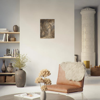 Daphnis runs toward Chloe in a loosely sketched woodland scene, rendered in soft brown and gray washes.