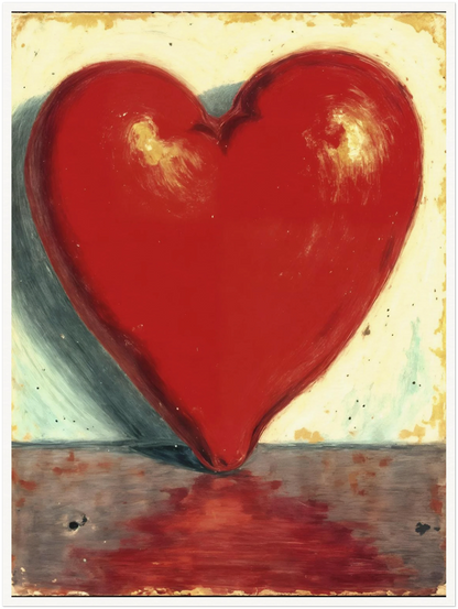 Bold crimson heart form stands luminous against a soft textured backdrop, reflecting warmth, passion, and emotional depth.