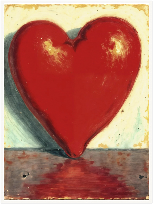 Bold crimson heart form stands luminous against a soft textured backdrop, reflecting warmth, passion, and emotional depth.