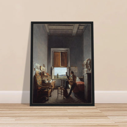 Artist plays guitar in a sunlit Villa Medici room overlooking the Roman countryside