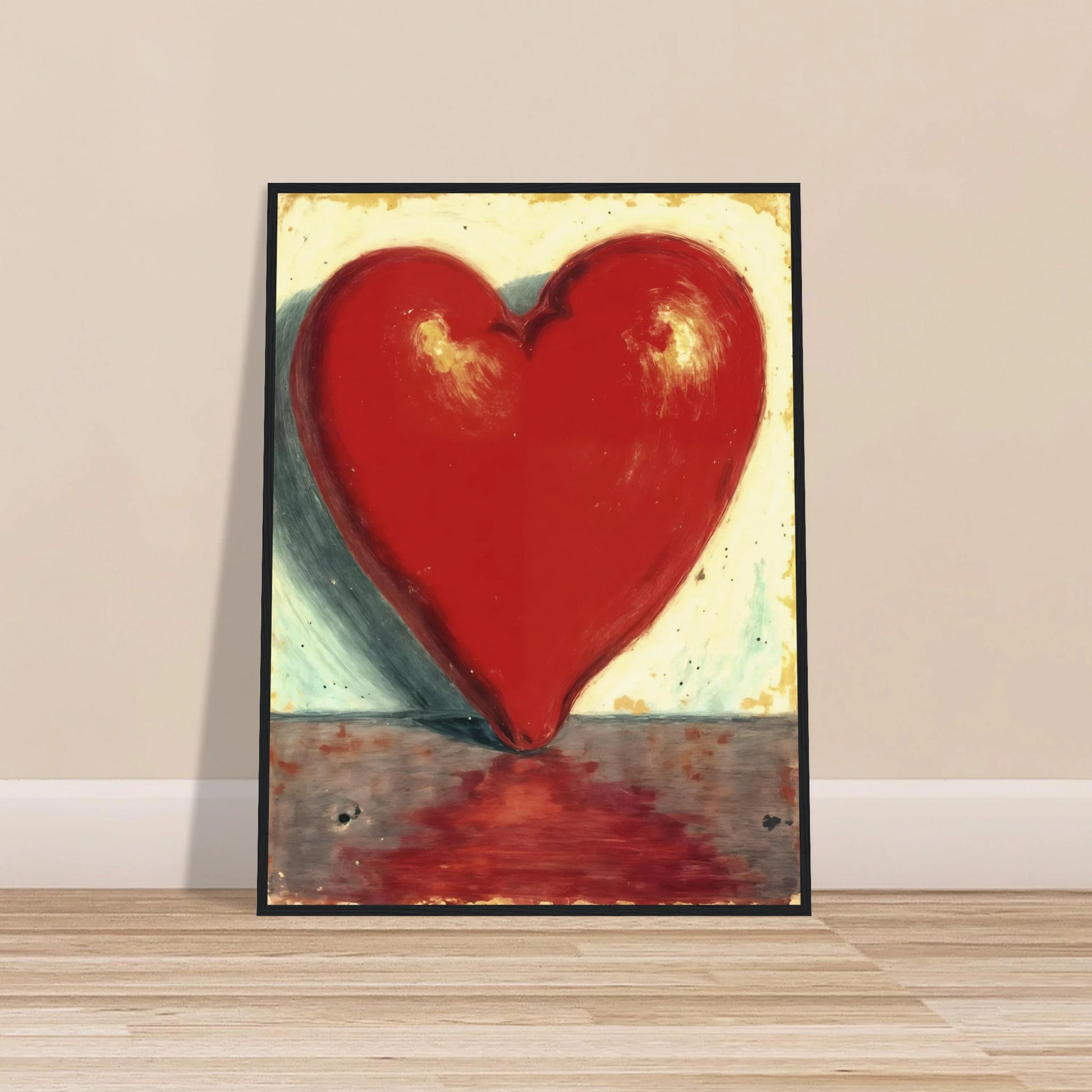 Bold crimson heart form stands luminous against a soft textured backdrop, reflecting warmth, passion, and emotional depth.