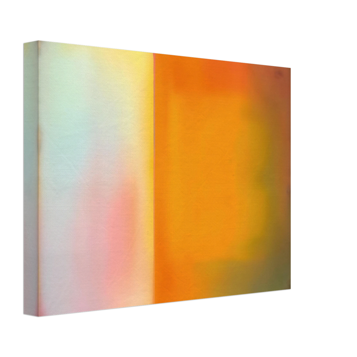 Soft luminous color field with glowing amber, pale blush, and misty light divided by a radiant vertical threshold.
