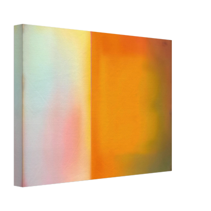 Soft luminous color field with glowing amber, pale blush, and misty light divided by a radiant vertical threshold.