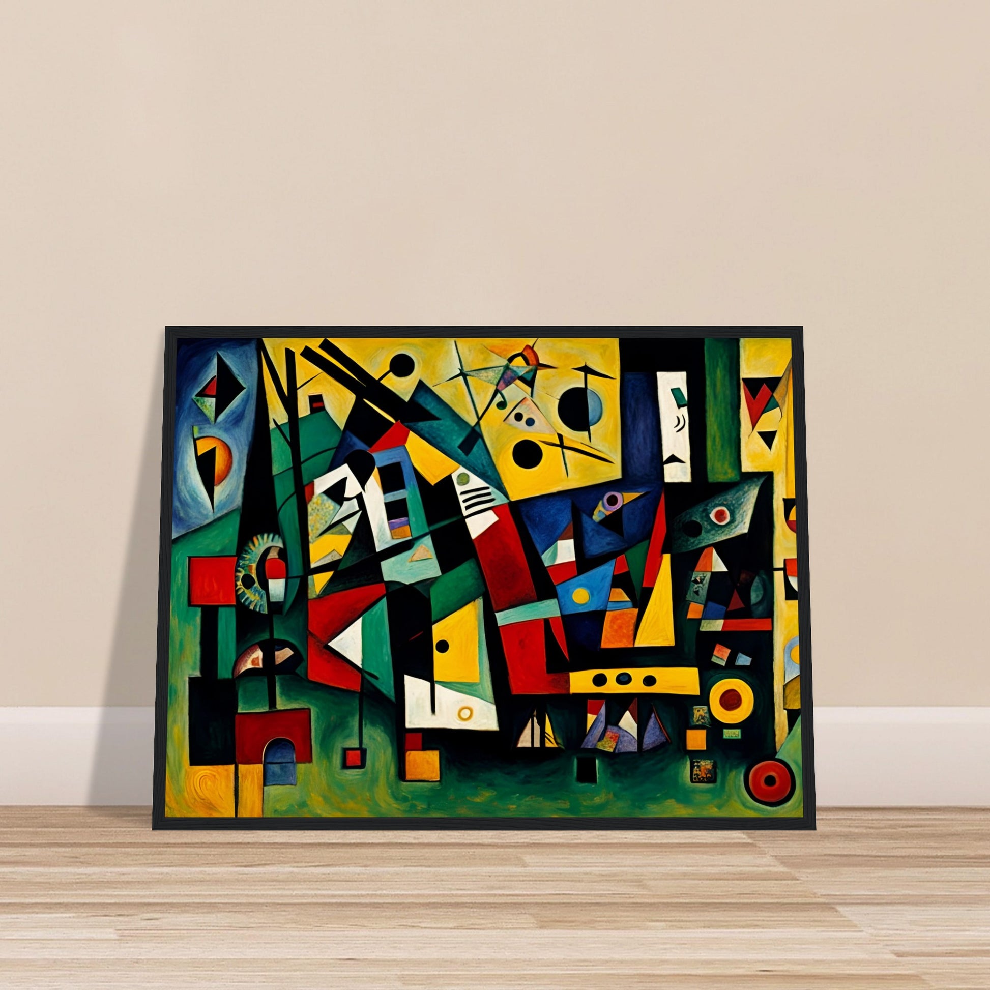 A dynamic and colorful composition of bold shapes, lines, and vivid colors, evoking movement, energy, and creative expression.