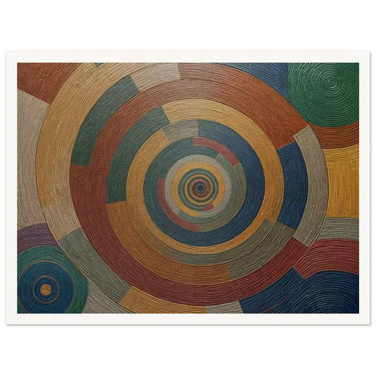 Abstract artwork with concentric circles in earthy tones, creating a mesmerizing pattern of interlocking rings and spirals.