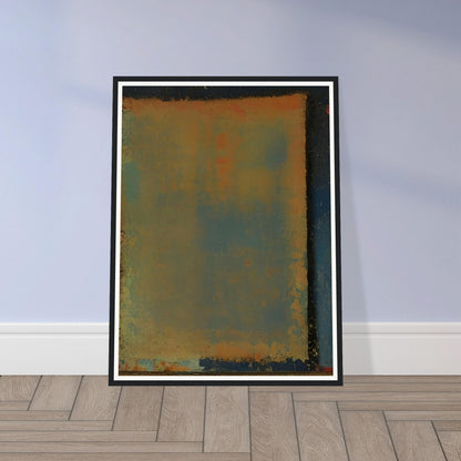 A serene abstract painting with shades of blue, orange, and yellow blending softly together in a rectangular form.