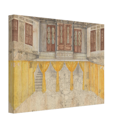 A crowded school gathering fills an ornate Indian courtyard with carved balconies and warm yellow walls.