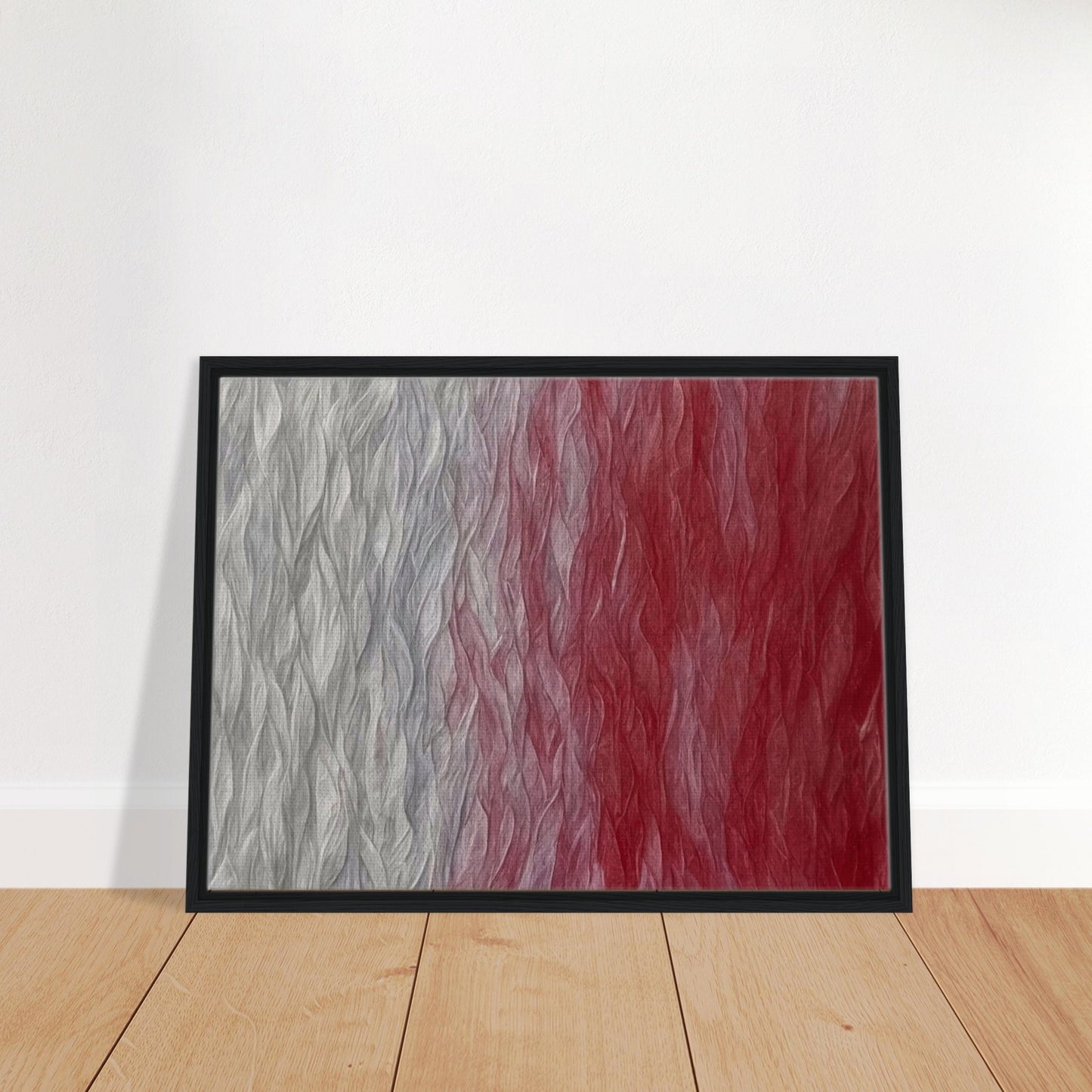 Soft textured waves shifting from pale gray to deep crimson, creating a mesmerizing gradient with rippling patterns.