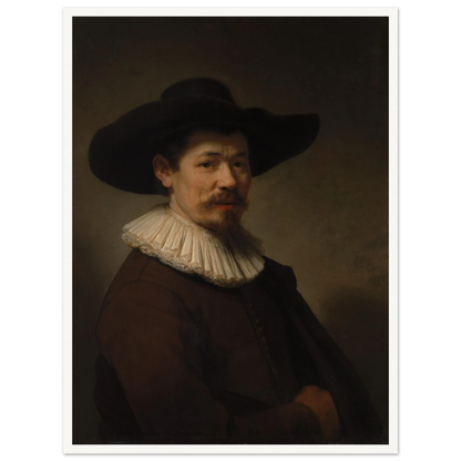 Portrait of Herman Doomer in a black hat, white ruff, and dark coat against a shadowed background