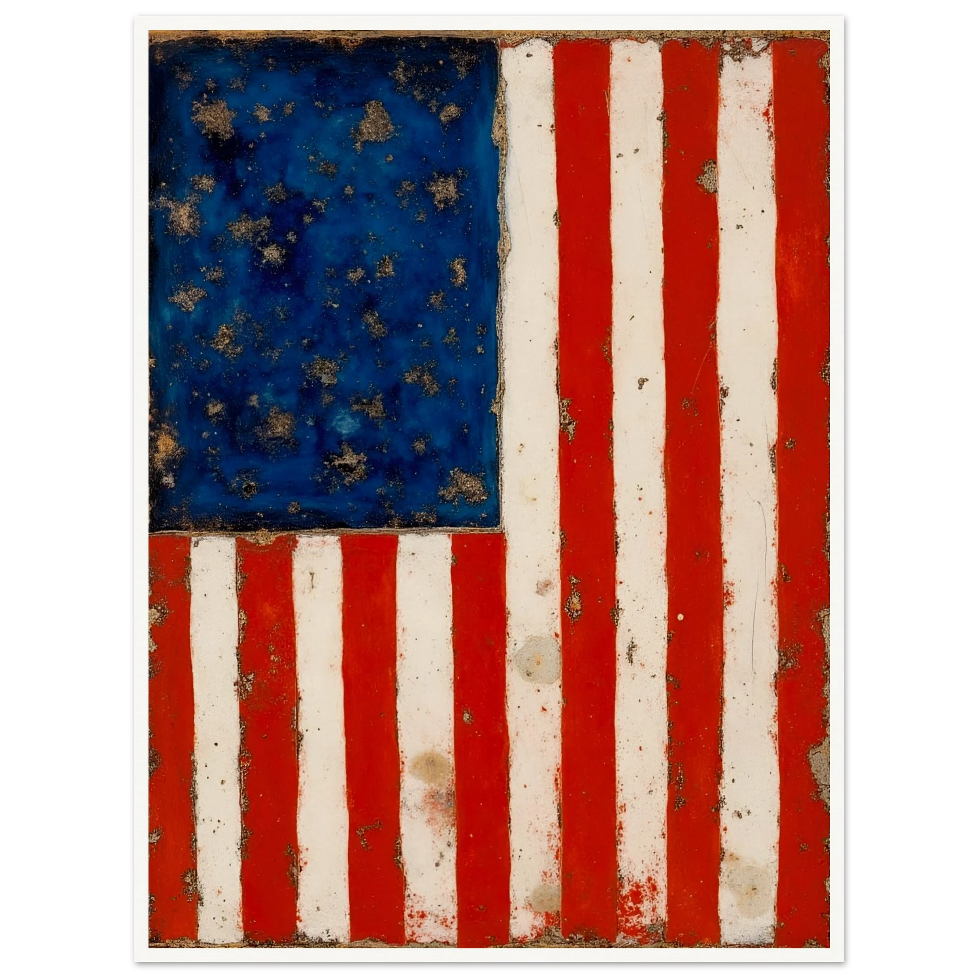 A timeworn American flag with faded stars and stripes, marked by age and texture that reflect enduring spirit.