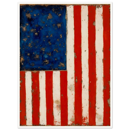 A timeworn American flag with faded stars and stripes, marked by age and texture that reflect enduring spirit.