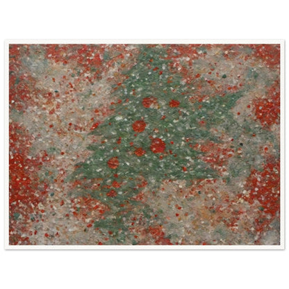 A textured artwork featuring a subtle Christmas tree shape in green, surrounded by red and white festive hues, creating a wintery charm.