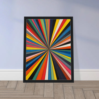 Dynamic explosion of multicolored rays converges at a central point, creating a bold visual of energy, motion, and vibrant perspective.