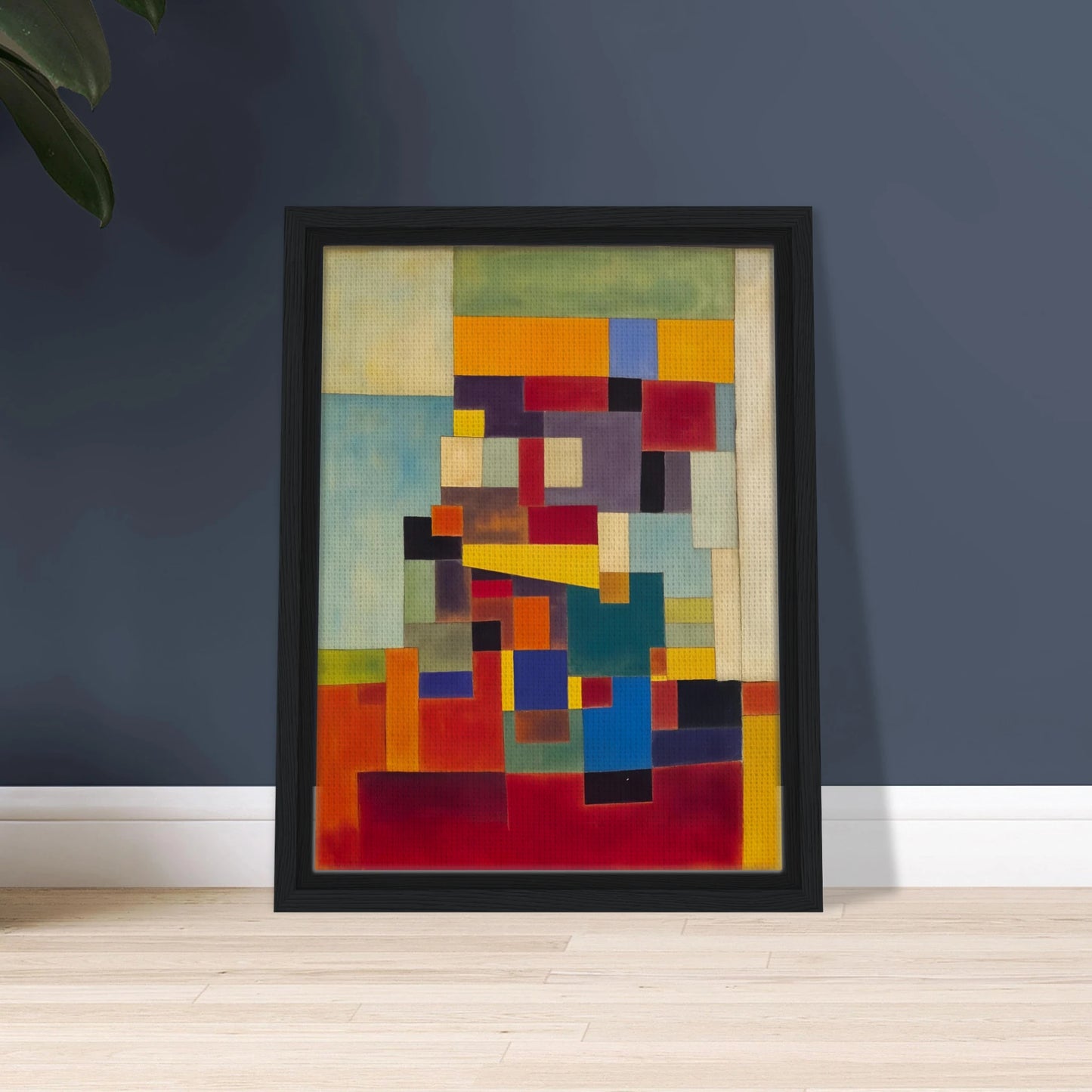 A vivid mosaic of geometric color blocks in red, blue, yellow, and green, forming a modern, rhythmic visual balance.